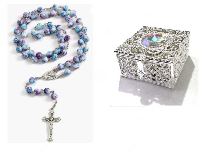 Pearl Rosary Beads Gift Set with Ornate Keepsake Box