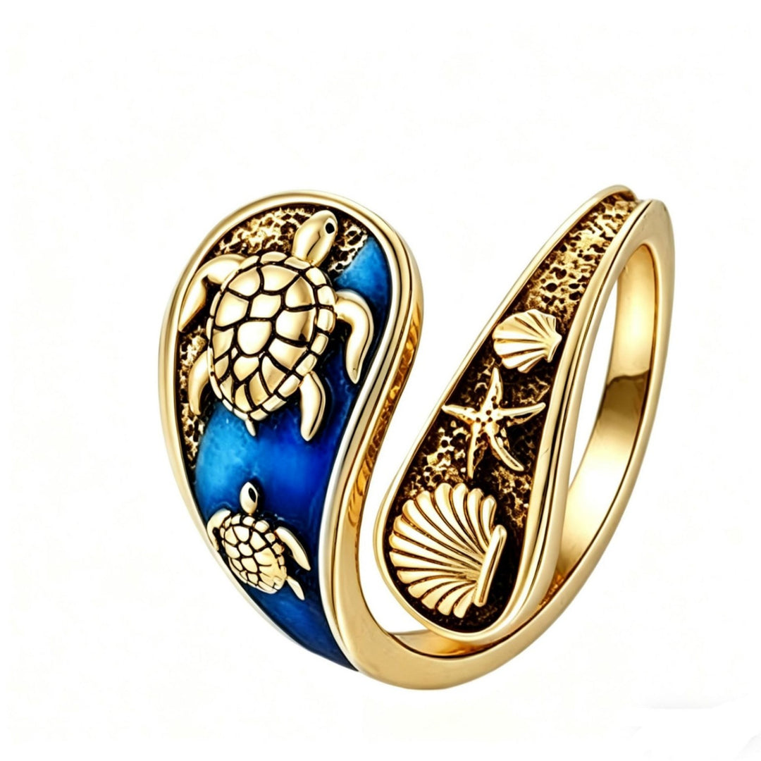 「Sea Turtle Guardian」Ocean Magic Enamel Open Ring