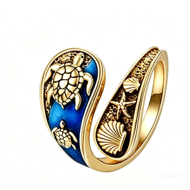「Sea Turtle Guardian」Ocean Magic Enamel Open Ring