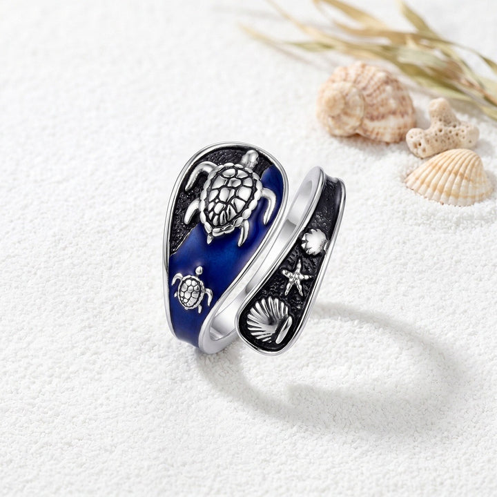 「Sea Turtle Guardian」Ocean Magic Enamel Open Ring