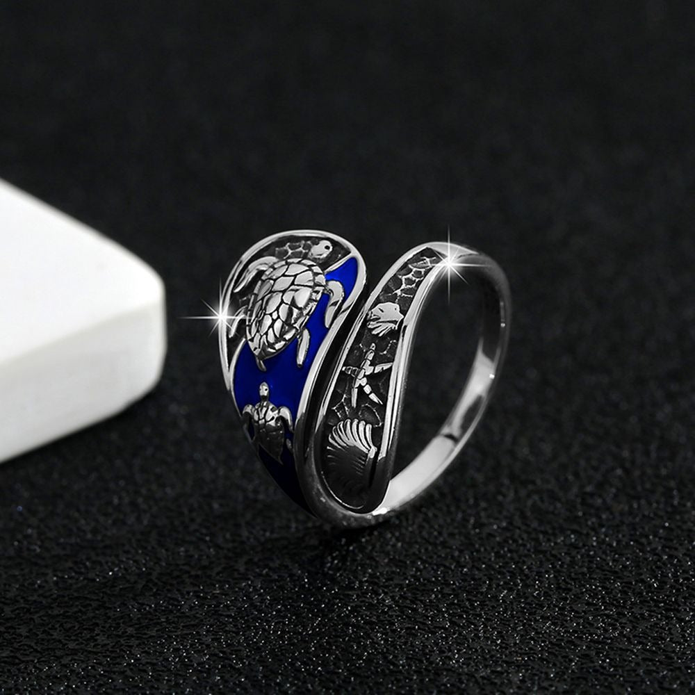 「Sea Turtle Guardian」Ocean Magic Enamel Open Ring