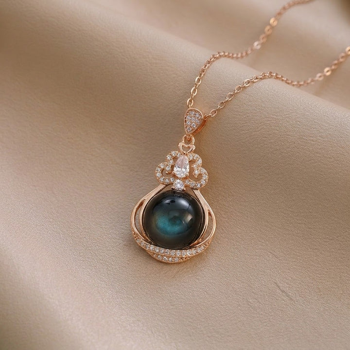 14K Gold Plated Peacock Green Pearl Cloud Pendant Necklace