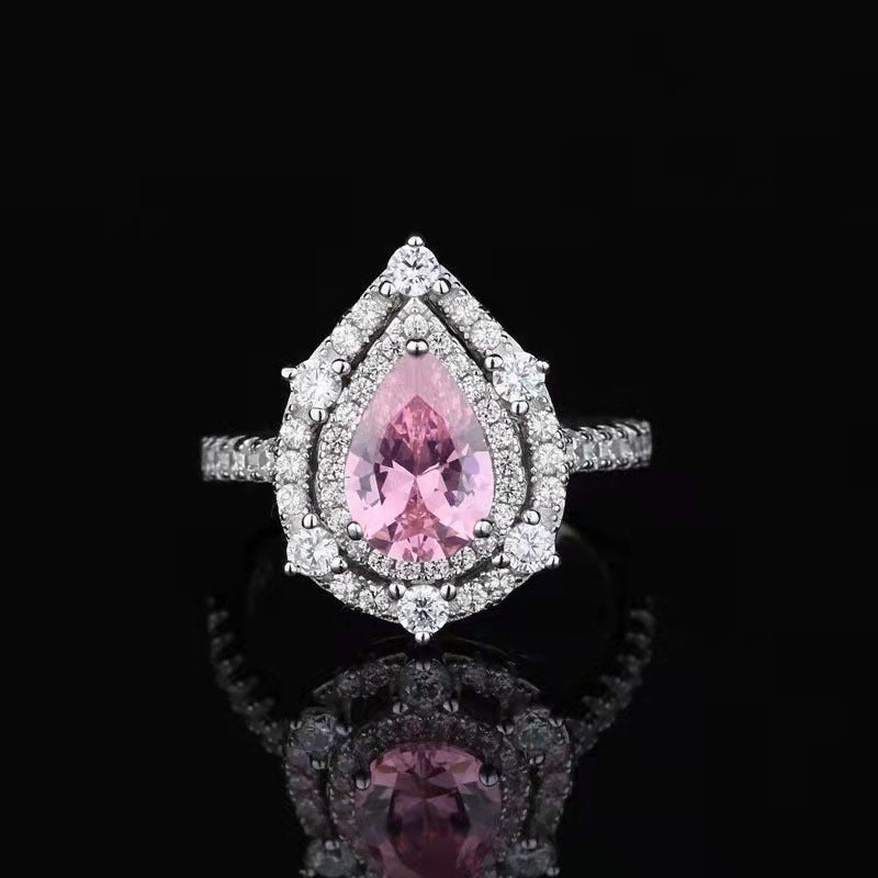 S925 Sterling Silver Double Halo Pear Cut Ring