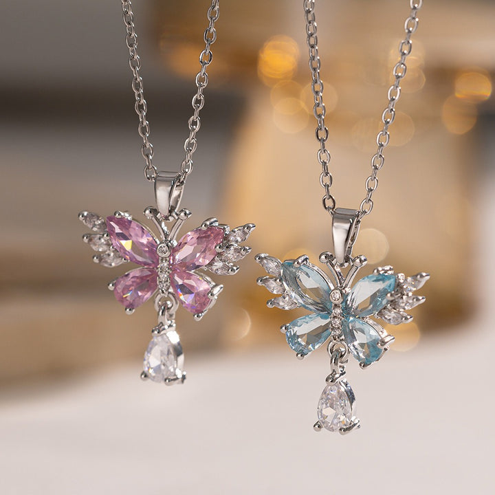 S925 Sterling Silver Butterfly Teardrop Necklace
