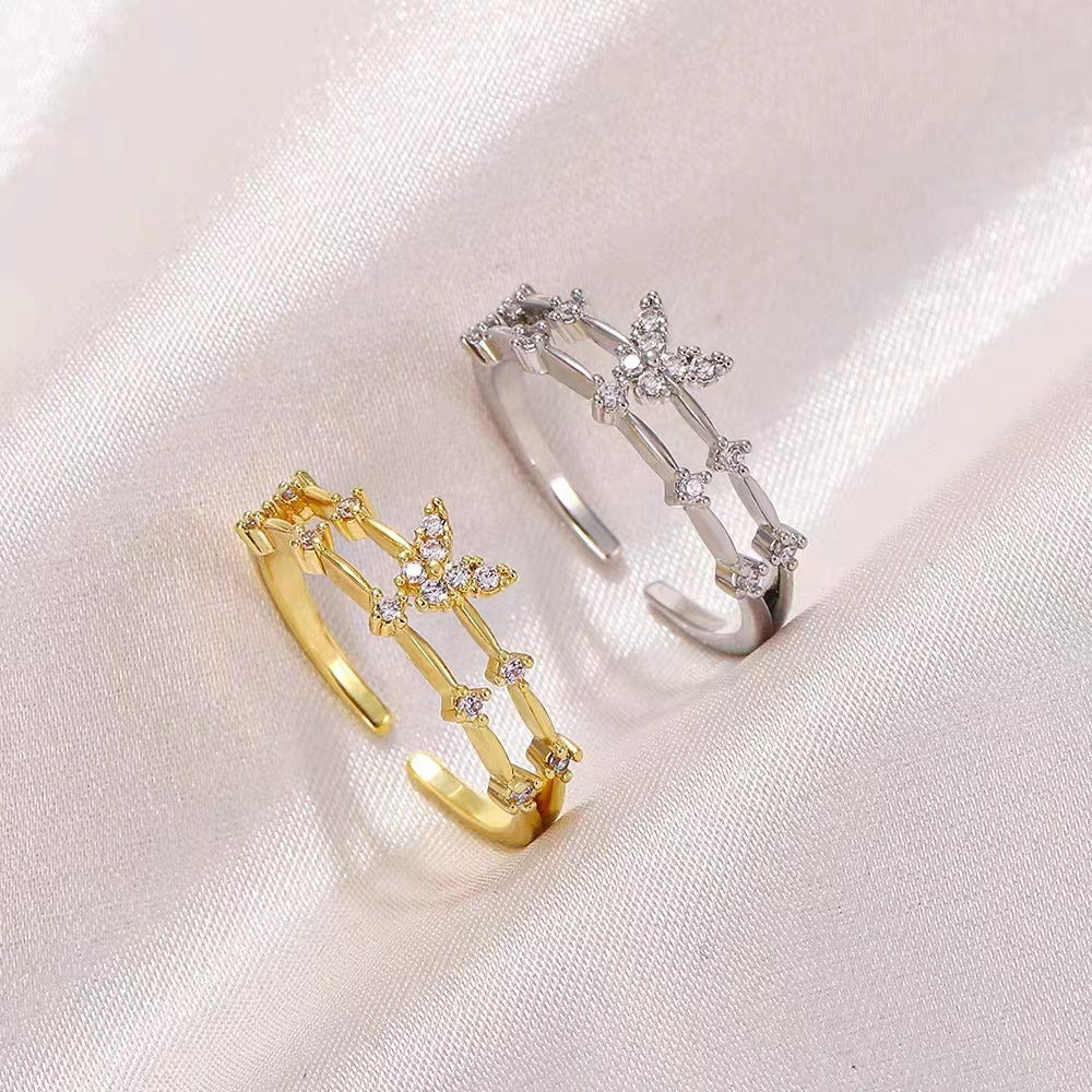Butterfly Shadow Moissanite Double-Layer Adjustable Ring