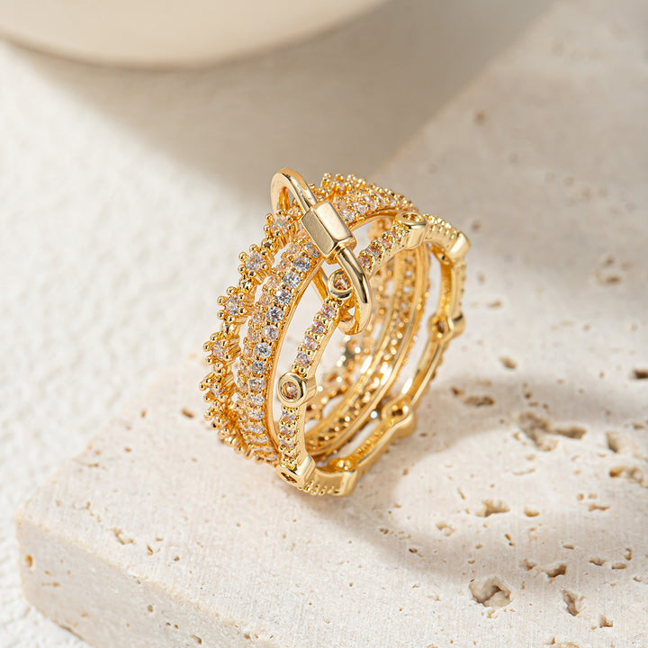 Carabiner-Style 18K Gold-Filled Triple-Row Ring