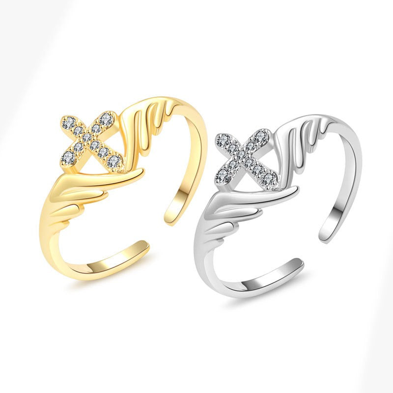 Guardian Wings S925 Sterling Silver Cross Adjustable Ring