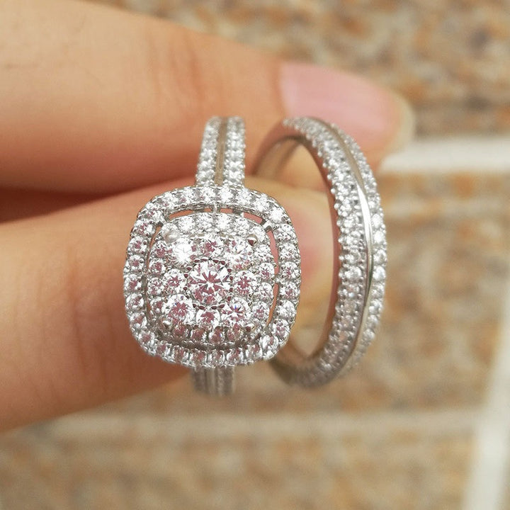 Stellar Cushion Halo Bridal Ring Set