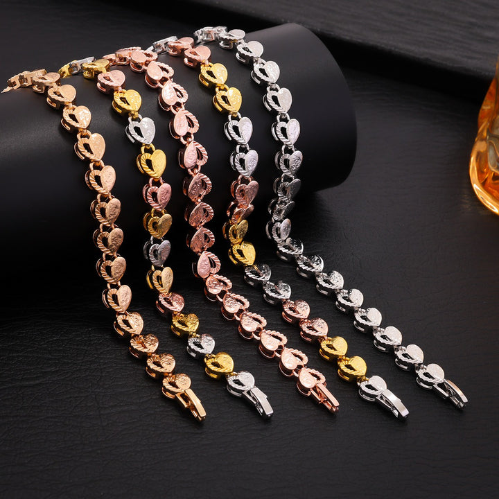Hollow Heart 18K Gold Plated Link Bracelet