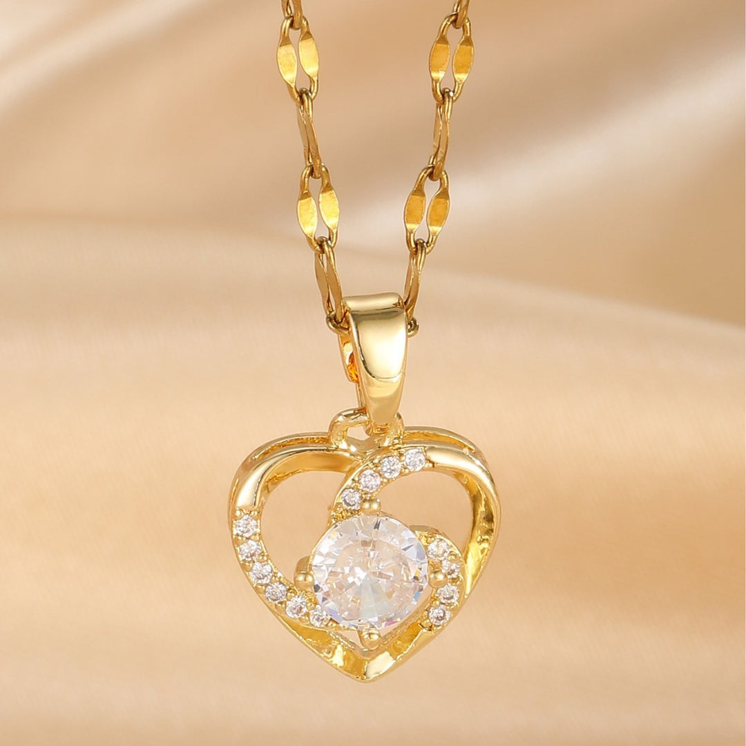 18K Gold Plated Eternal Heart Dancing CZ Pendant Necklace