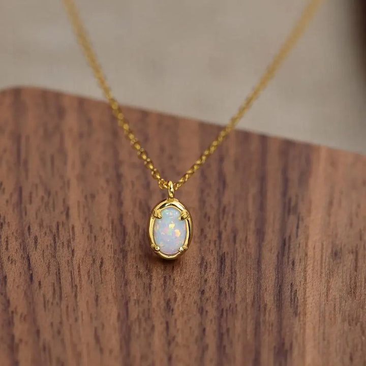 Aurora Opal Oval Pendant Necklace