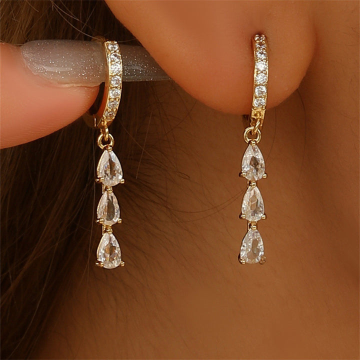 Falling Star Pear CZ Drop Hoop Earrings