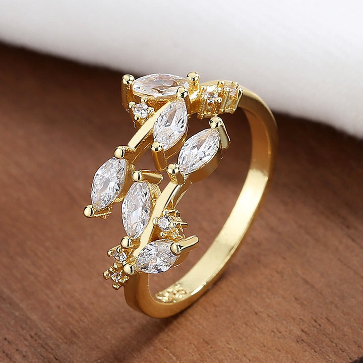 Leafy Sparkle Marquise CZ Open Ring