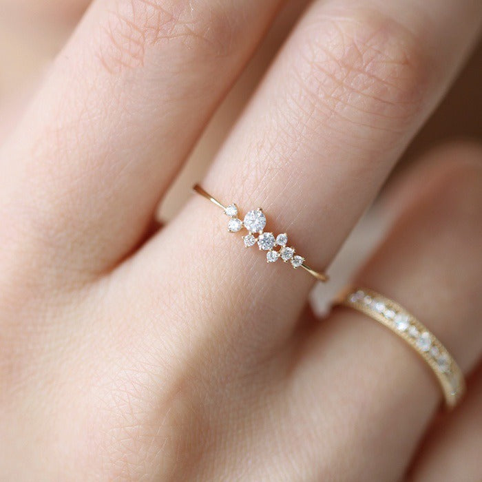 18K Gold Plated Dainty Star Cluster CZ Ring