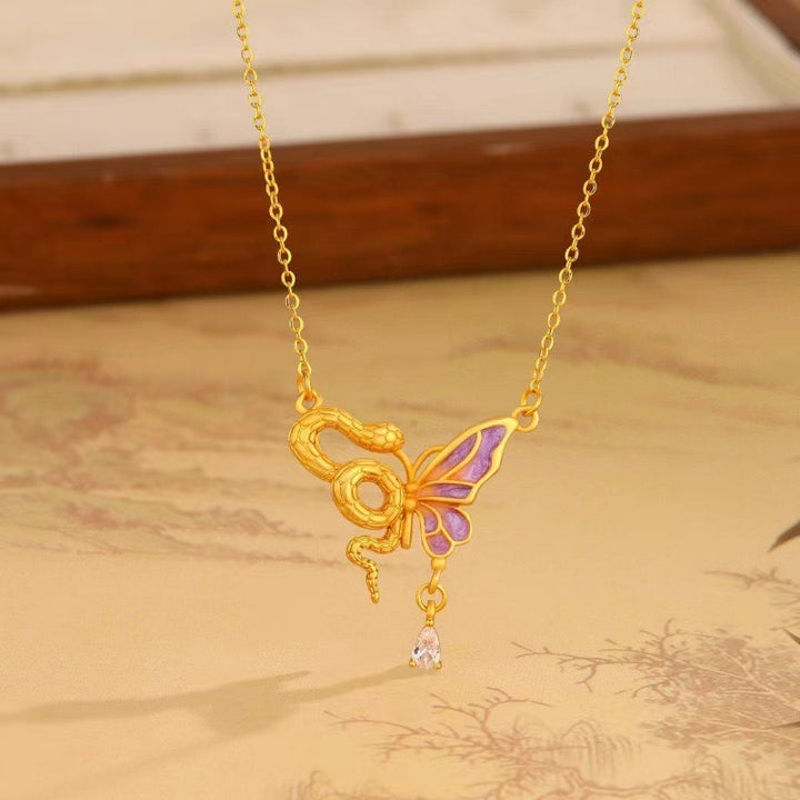 Serpent & Butterfly Enamel Necklace