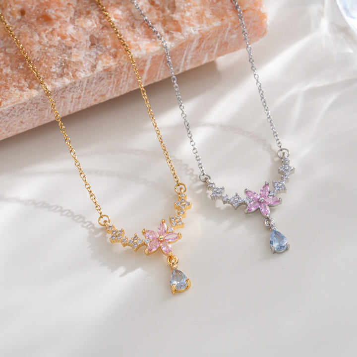 Cherry Blossom Star Teardrop Necklace