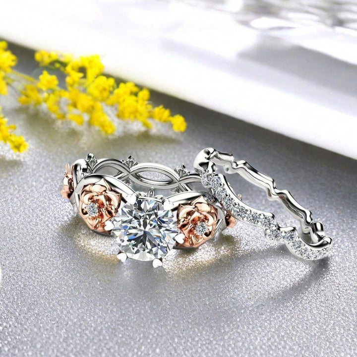 Rose Vow Two-Tone Rose 2-in-1 Detachable Engagement Ring Set