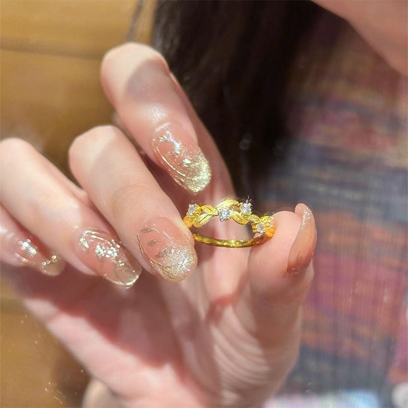 18K Gold Plated 3D Leaf Wrap Adjustable Ring