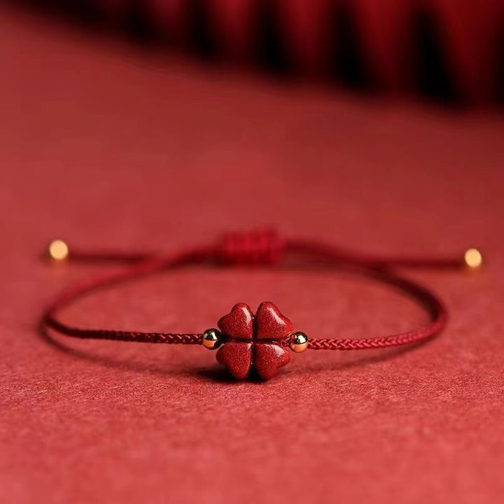 Handwoven Lucky Four Leaf Clover Cinnabar Bracelet