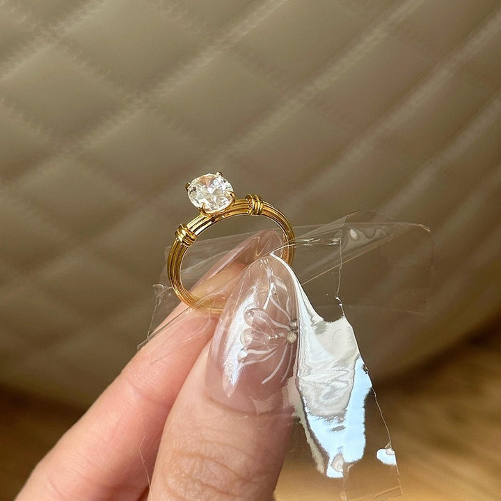 18K Gold / White Gold Oval Cut Moissanite Rope Twist Adjustable Ring