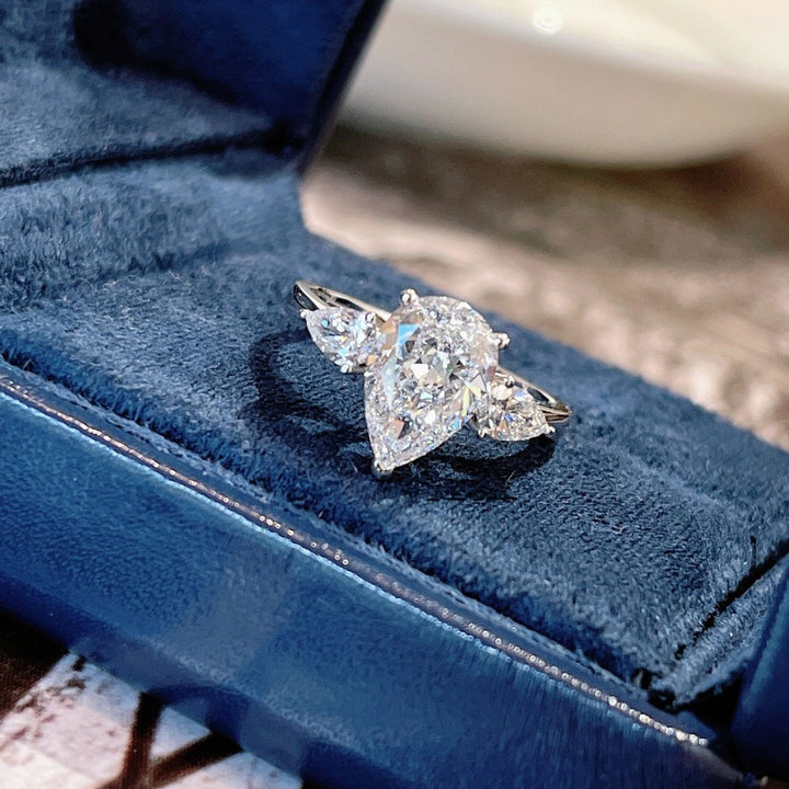 18K White Gold Three-Stone Moissanite Ring