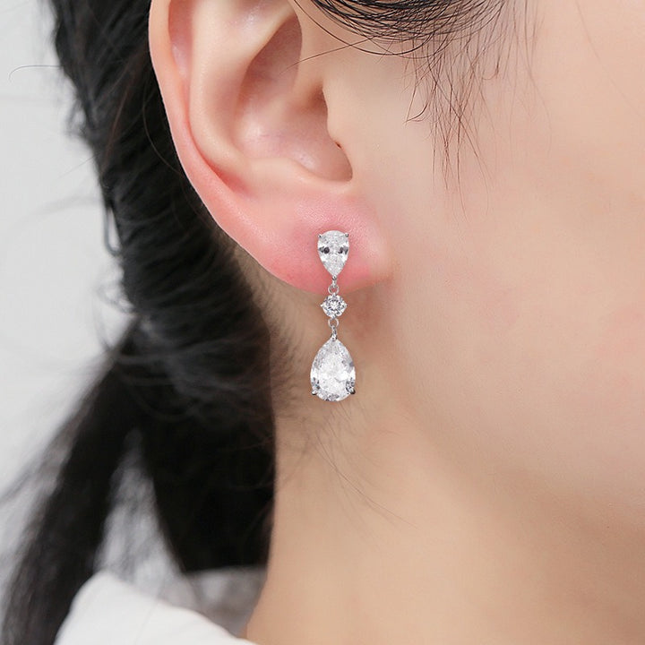 S925 Sterling Silver Moissanite Teardrop Drop Earrings