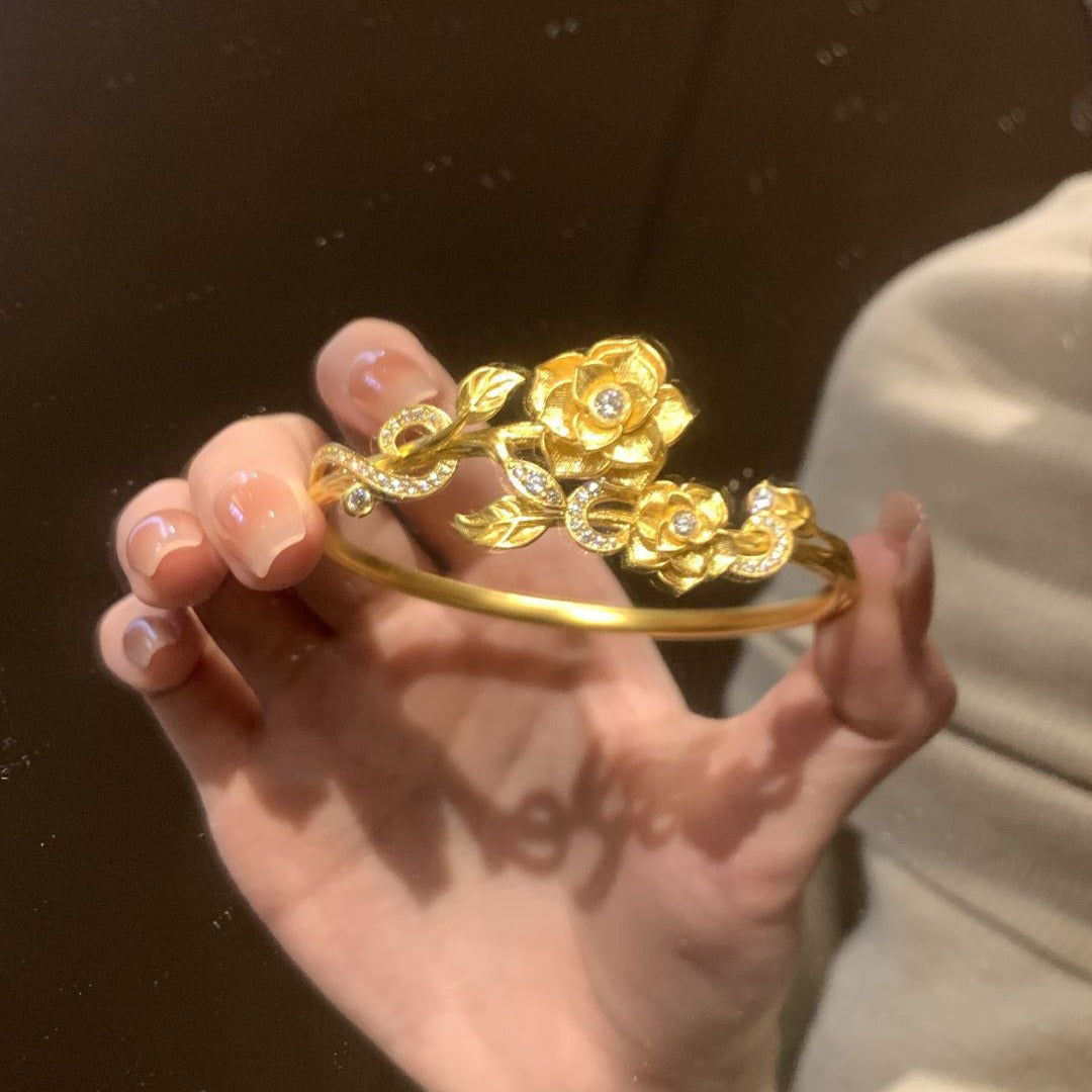 24K Gold Plated Vintage Embossed Rose Bracelet Collection