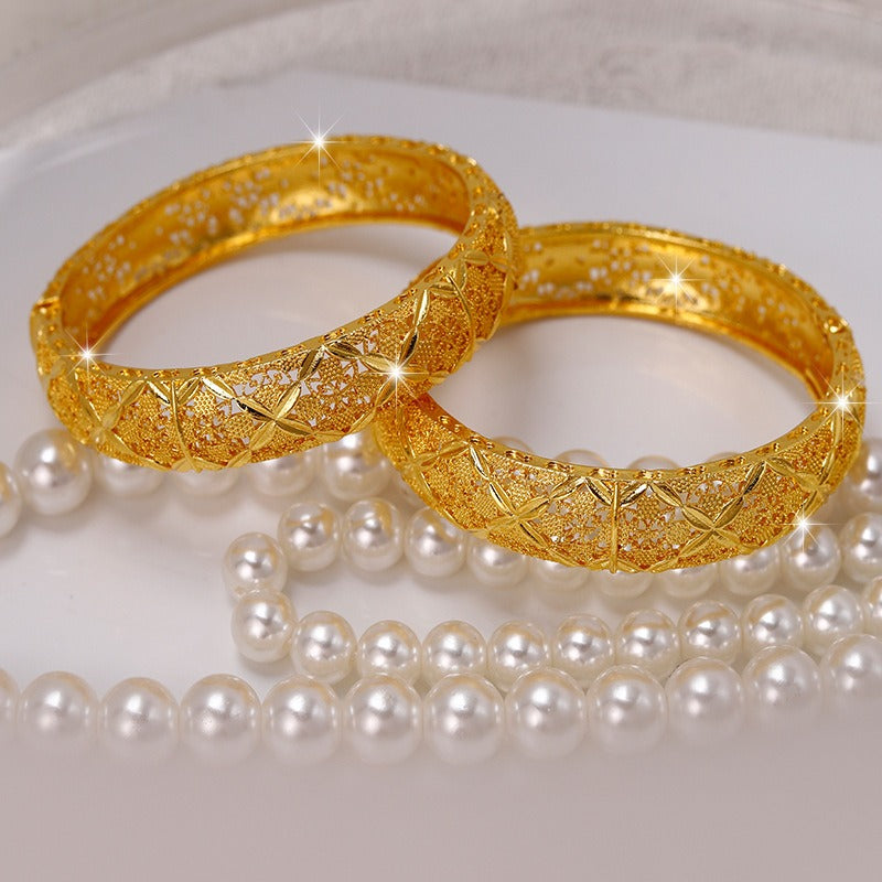 24K Gold Plated Filigree Floral Open Bangle