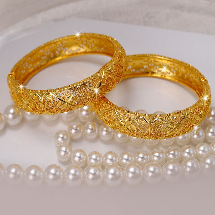 24K Gold Plated Filigree Floral Open Bangle