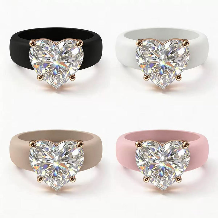 Heart Cut CZ Silicone Band Ring
