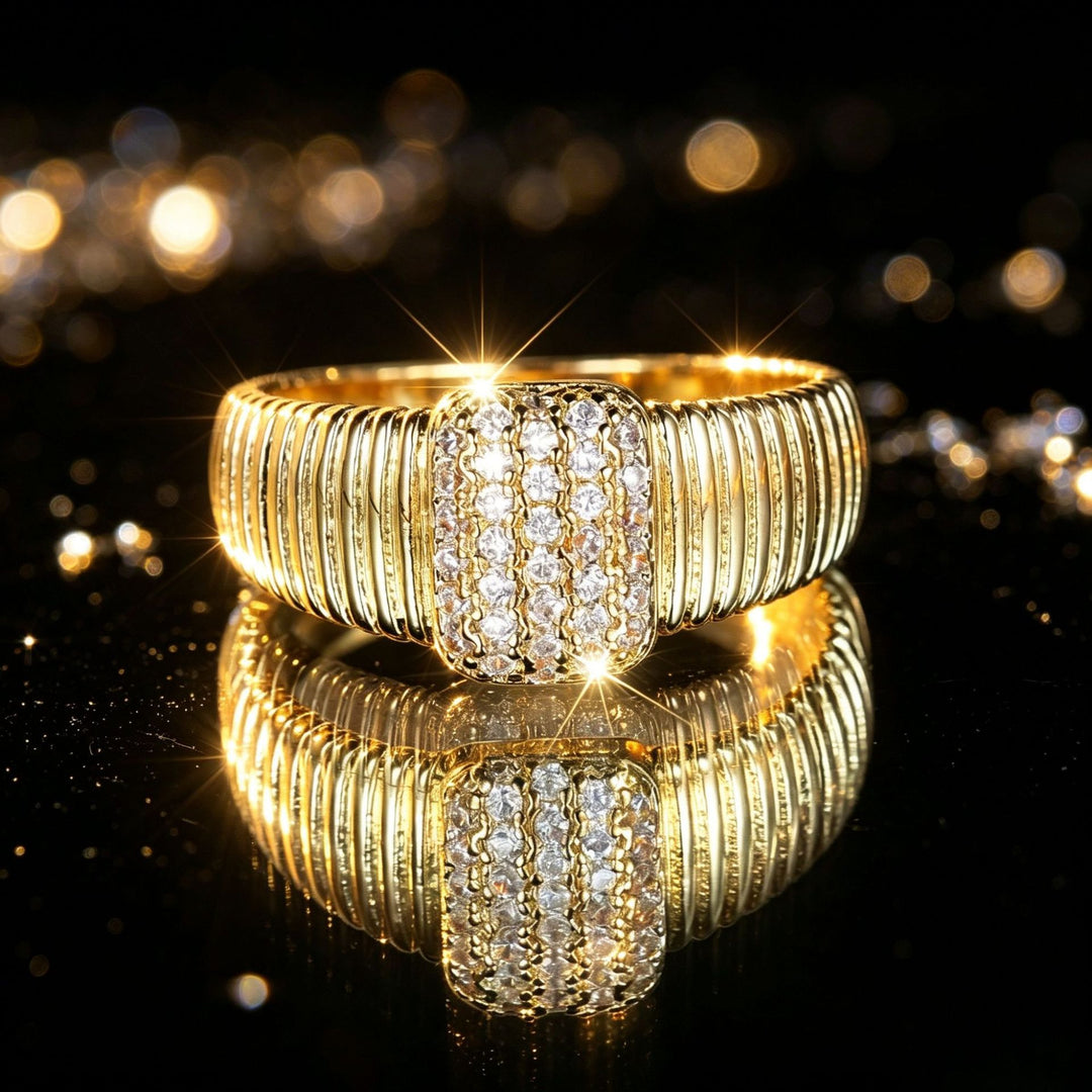 Vintage Fluted Pavé Square Signet Ring