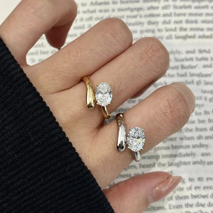 18K Gold Plated Oval Cut Bypass Open Ring