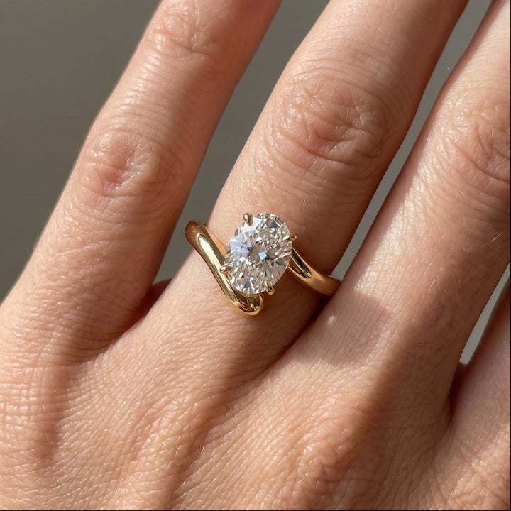 18K Gold Plated Oval Cut Bypass Open Ring