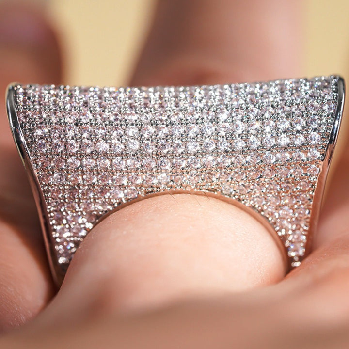 S925 Sterling Silver Pave CZ Wide Shield Statement Ring