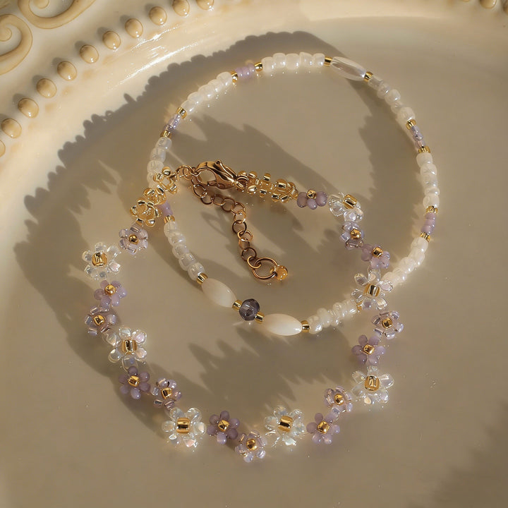 Handmade Daisy Bloom Crystal Beaded Flower Bracelet