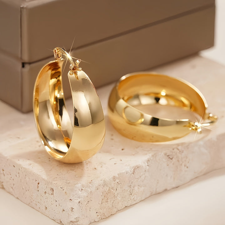 14K Gold Plated / S925 Sterling Silver Domed Chunky Hoop Earrings