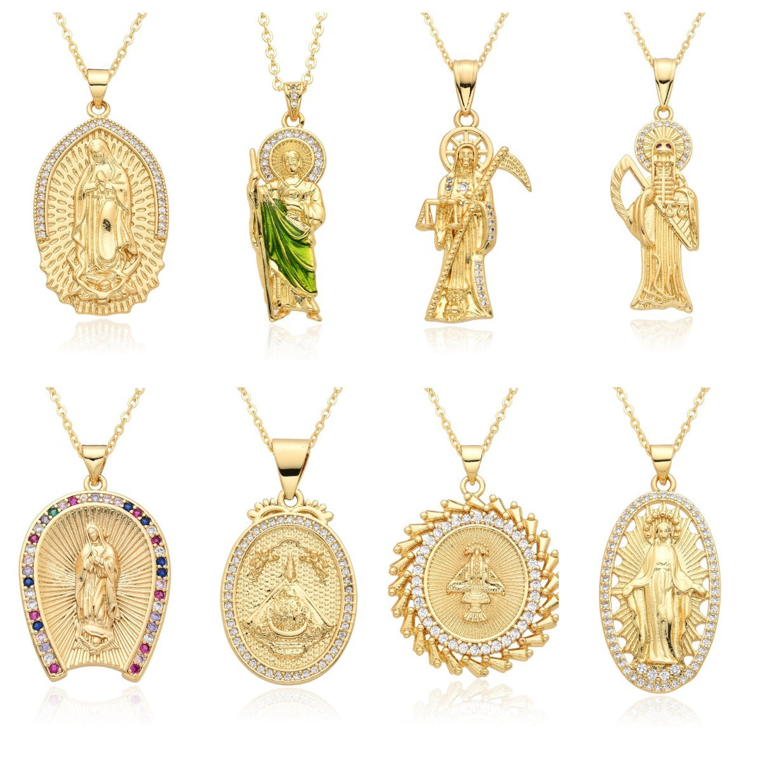 18K Gold Plated Vintage Religious Medal Necklace