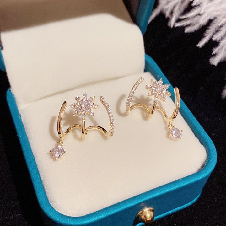 18K Gold Plated Starburst Moissanite Ear Climber Earrings