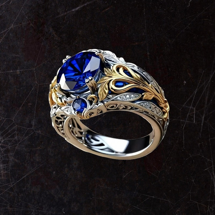 S925 Sterling Silver With 18K Gold Two-Tone Art Nouveau Vine Carved Ring
