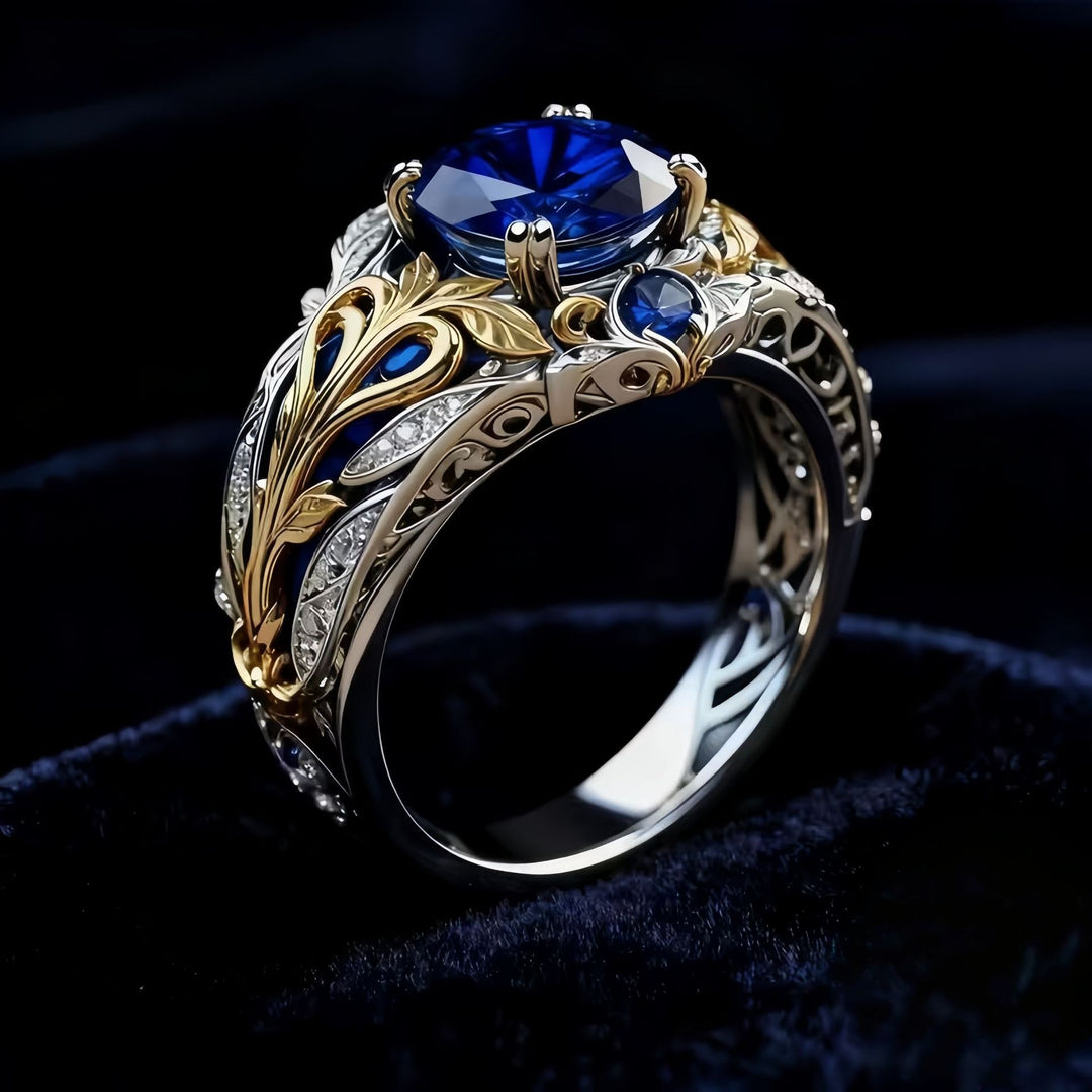 S925 Sterling Silver With 18K Gold Two-Tone Art Nouveau Vine Carved Ring