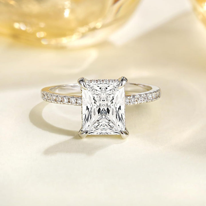 S925 Sterling Silver Radiant Cut Moissanite Four-Prong Ring