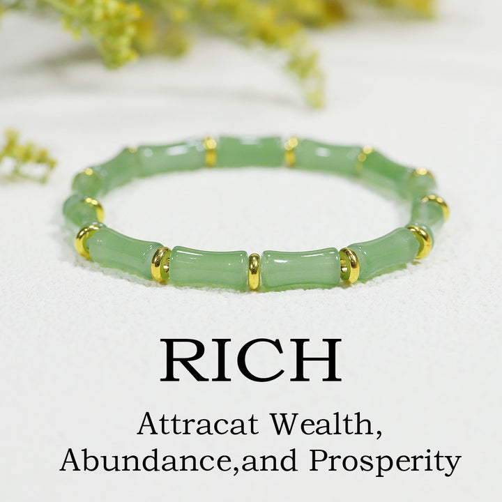14K Gold Plated Green Aventurine Bamboo Wealth Stretch Bracelet