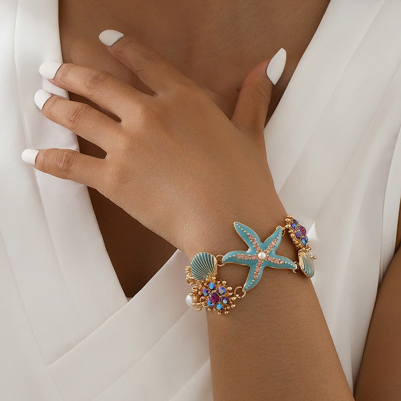 Enamel Ocean Starfish Shell Charm Bracelet