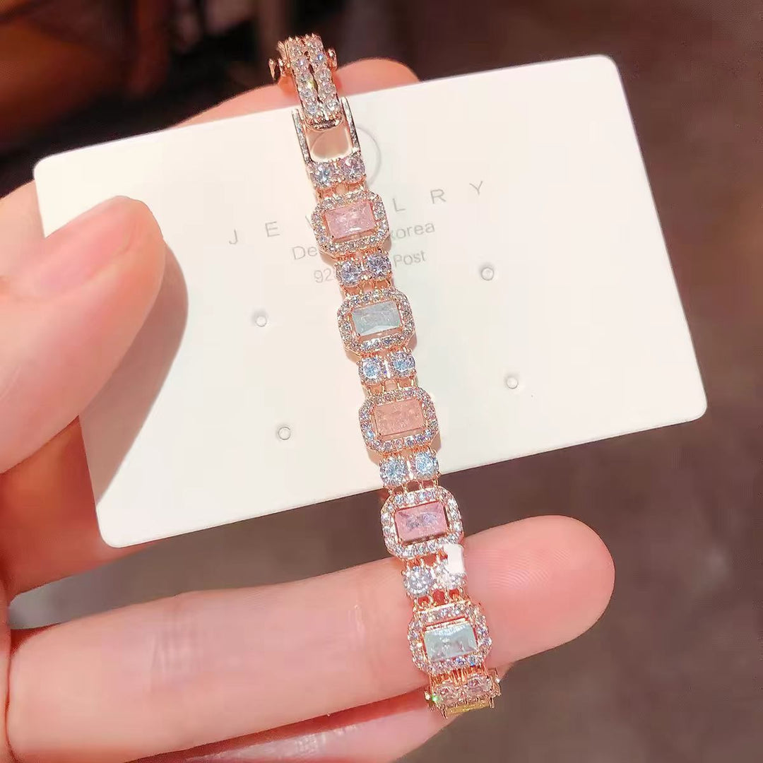18K Rose Gold Plated Pastel Halo Tennis Bracelet