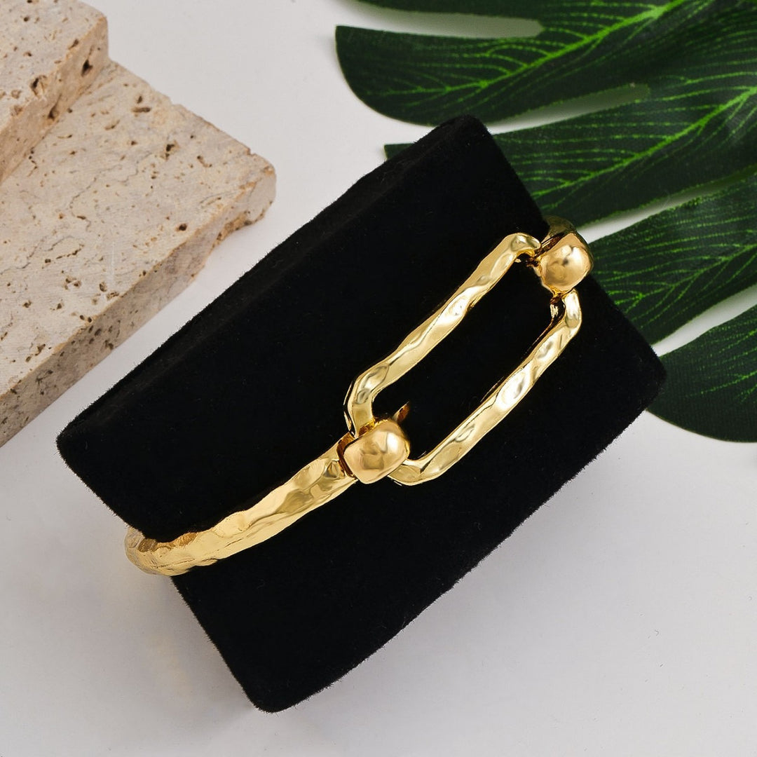 18K Gold / Silver Hammered Open Cuff Symbol Bracelet