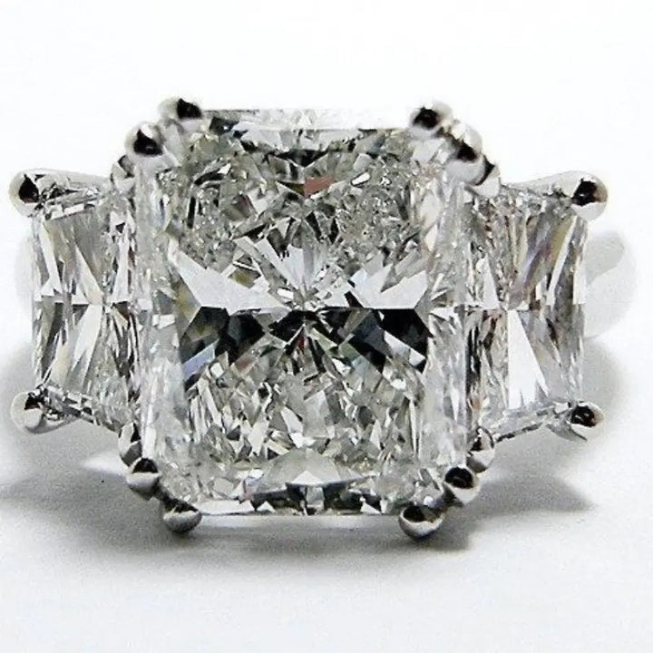 S925 Sterling Silver Radiant Cut Three Stone Ring, Cushion Simulated Diamond Statement Ring