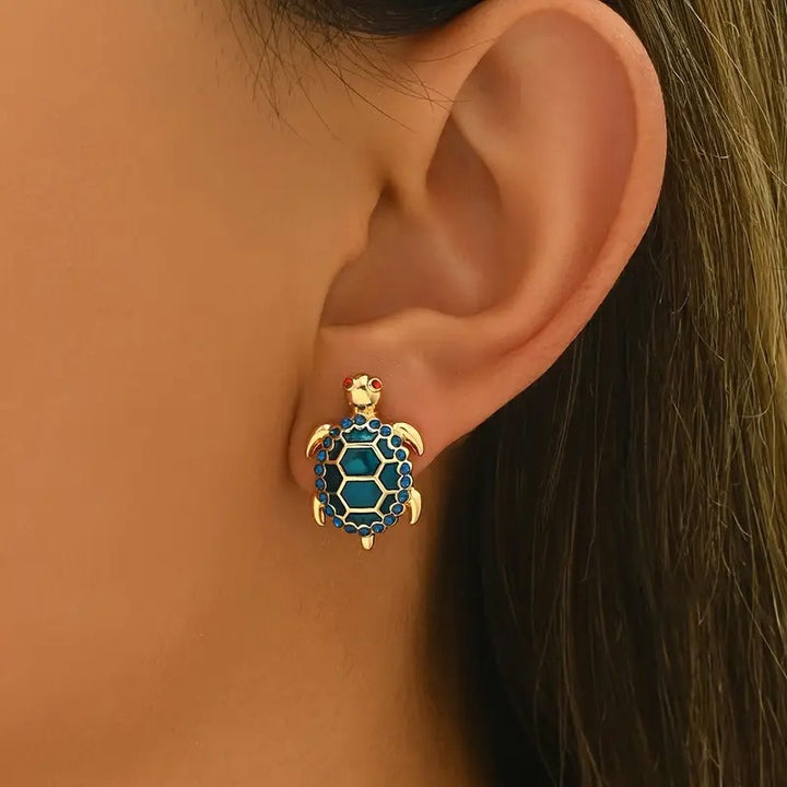 14K Gold Plated / S925 Sterling Silver Enamel Sea Turtle Stud Earrings
