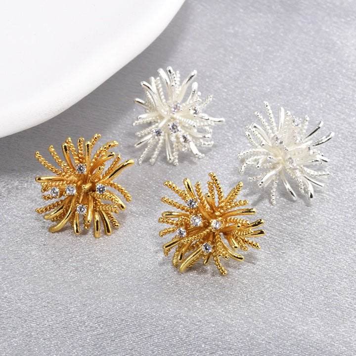 S925 Sterling Silver 14K Gold Plated 3D Firework Coral Stud Earrings