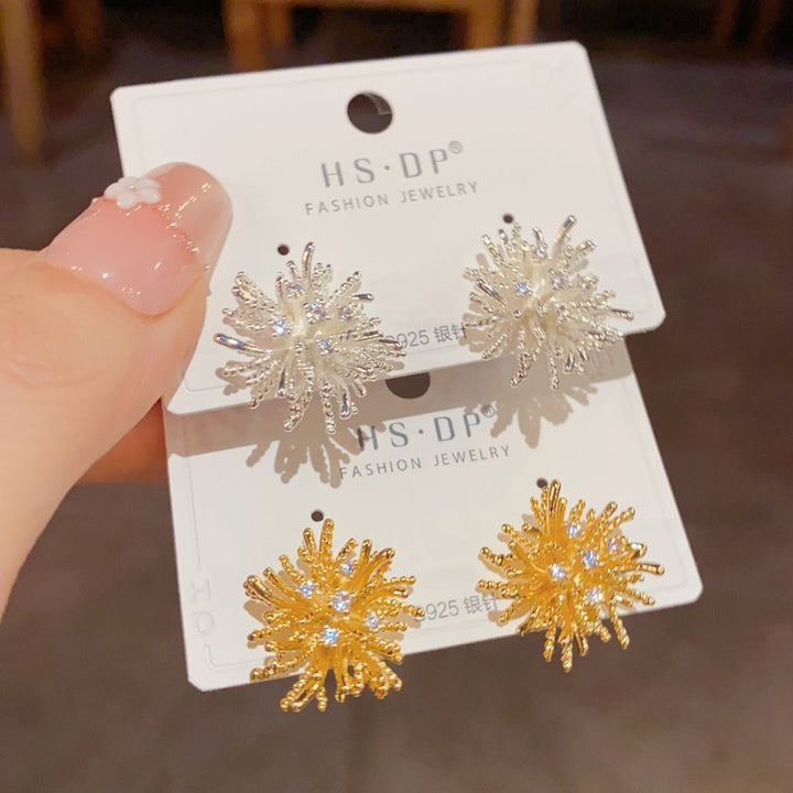 S925 Sterling Silver 14K Gold Plated 3D Firework Coral Stud Earrings