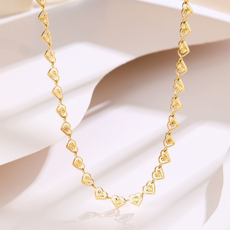 18K Gold Plated Hollow Heart Chain Collection Necklace Bracelet Set